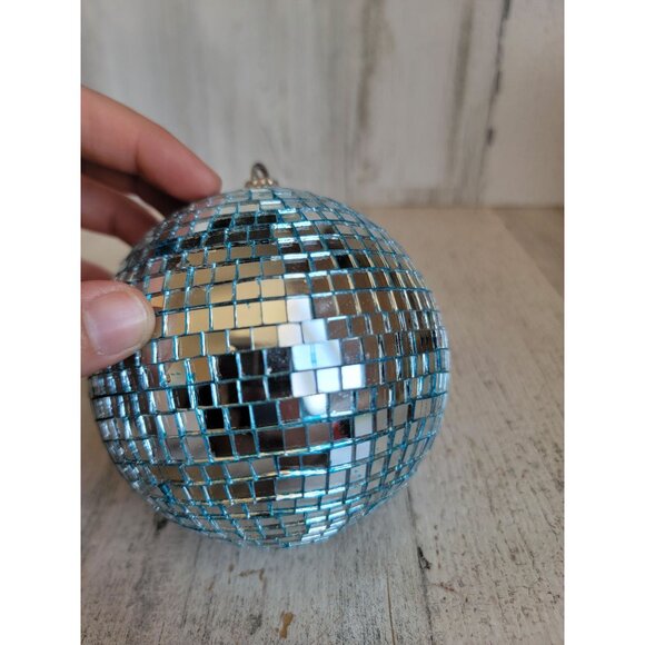 Blue Glass disco ball unique ornament Xmas dance vintage - Picture 6 of 14